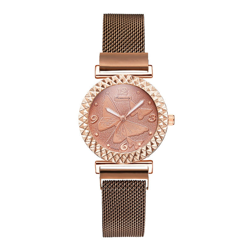 relógio feminino de luxo vestido de ouro rosa relógio de quartzo pulseira relógio de pulso