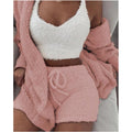 Conjunto de pijama de veludo coral feminino primavera outono inverno pijama 3 conjunto de três peças pijamas tops shorts casaco terno