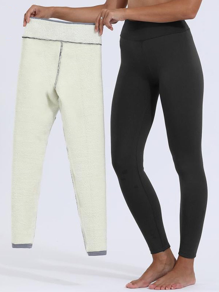 Calça feminina de inverno quente de veludo grosso legging cintura alta