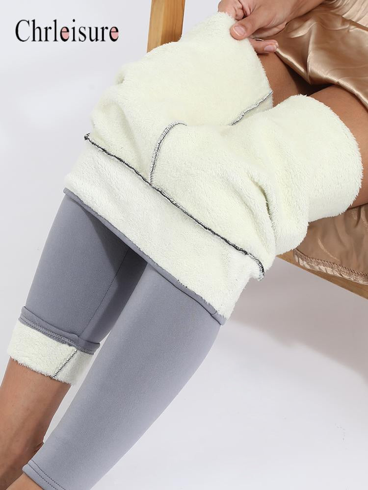 Calça feminina de inverno quente de veludo grosso legging cintura alta